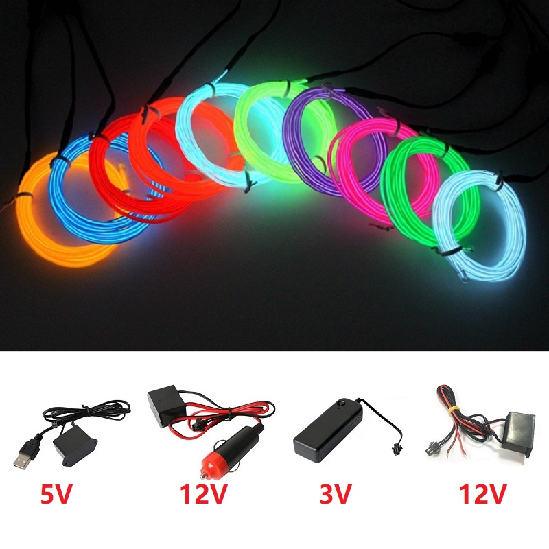 Led El Wire - 10m/5m/3m/1m 3V batterie 5V USB 12V